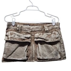 Fashion Nova Brown Acid Wash Cargo Skort – Size Medium | Mini Skirt w/ Shorts